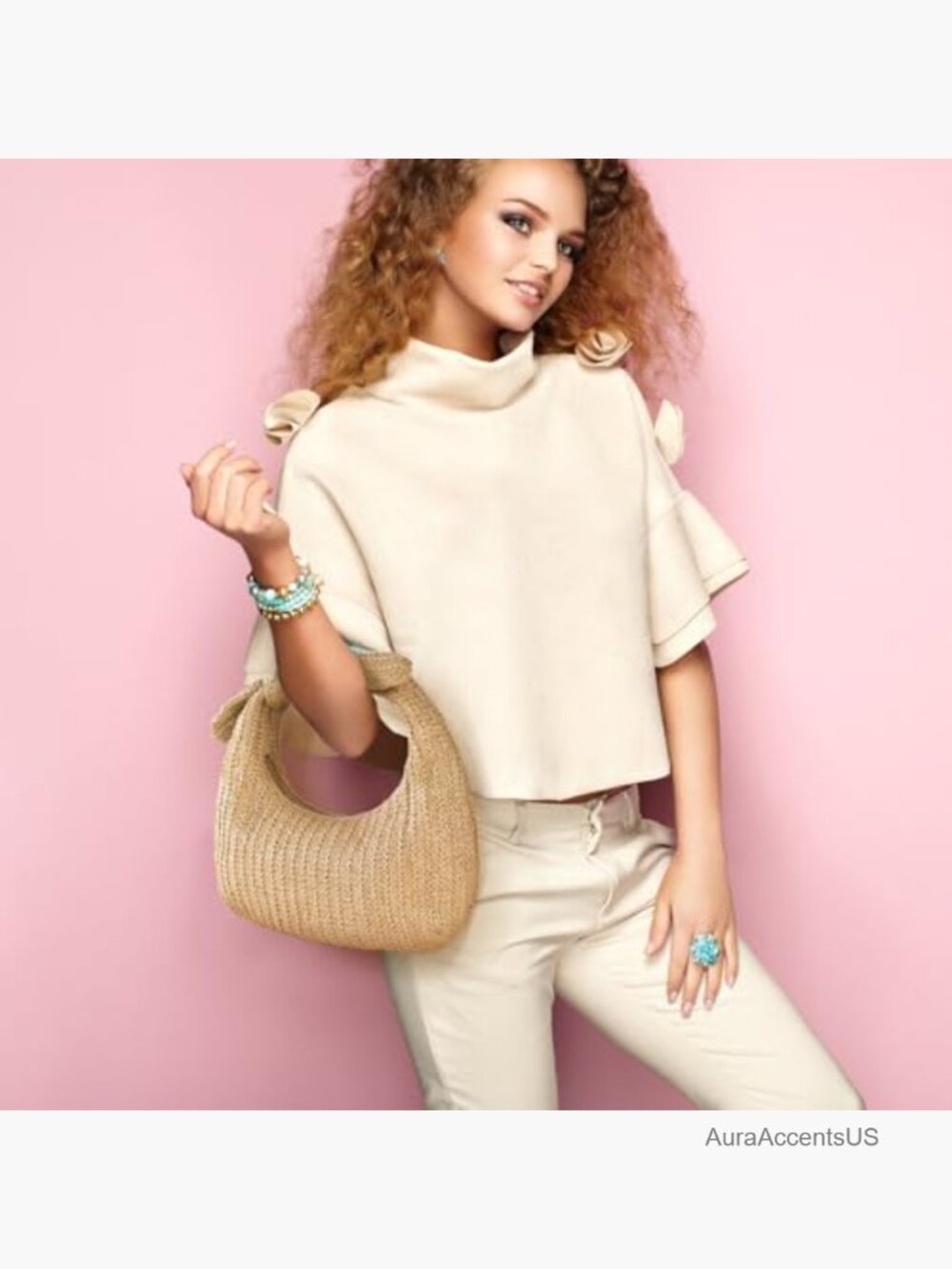 Woven Straw Inspired Tote Bag with Bow Top Handle Summer Clutch Purse Handbag - Picture 3 of 7